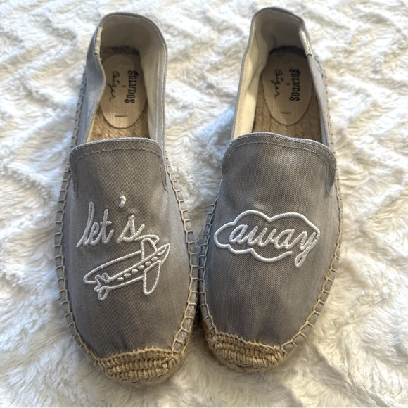 Soludos x Ceizer Gray Chambray Embroidered Let's Fly Away Espadrilles Size 9 - Picture 1 of 11